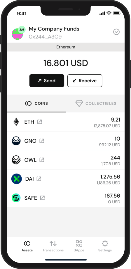 Assets view on Safe mobile